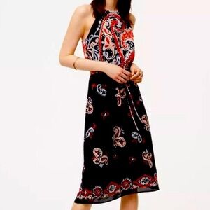 ANN TAYLOR LOFT Boho Black Paisley Halter Dress Size XXS